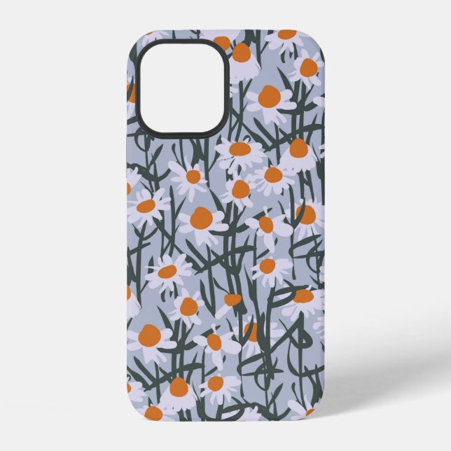 Camomile field seamless pattern on gray background iphone case (Back)
