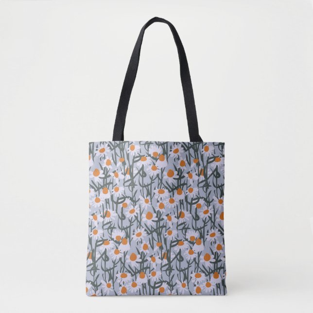 Camomile field seamless pattern on gray background tote bag (Front)