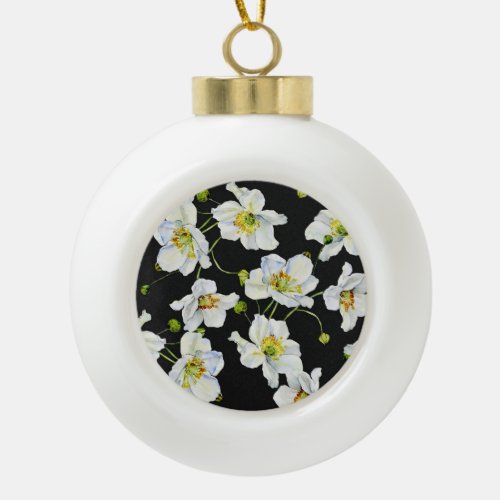 Camomile Flowers Watercolor Illustration Pattern Ceramic Ball Christmas Ornament