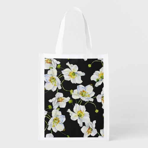Camomile Flowers Watercolor Illustration Pattern Grocery Bag