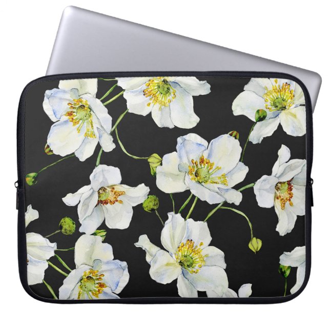 Camomile Flowers: Watercolor Illustration Pattern Laptop Sleeve (Front)