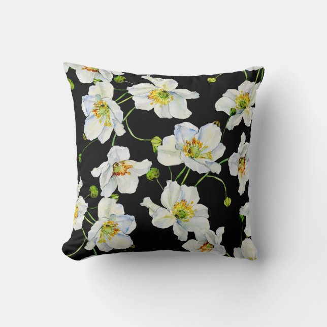 Camomile flowers watercolor illustration pattern throw pillow (Front)