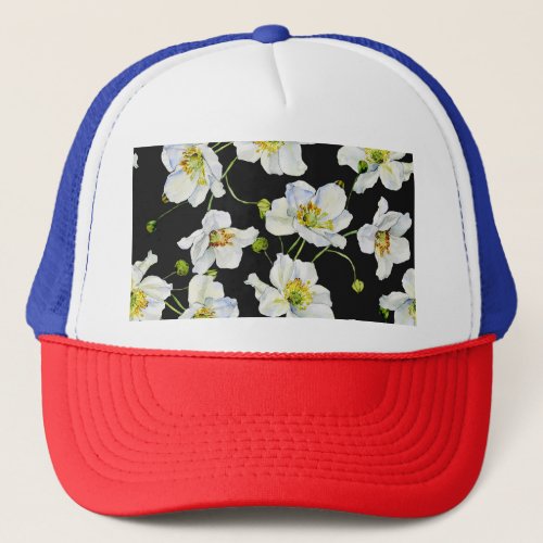 Camomile Flowers Watercolor Illustration Pattern Trucker Hat