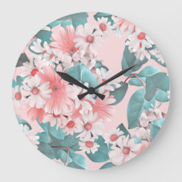 Camomile Watercolor: Seamless Floral Design Large Clock
