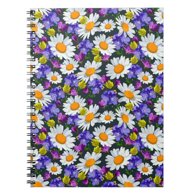 Camomile, wild flowers: seamless pattern. notebook (Front)