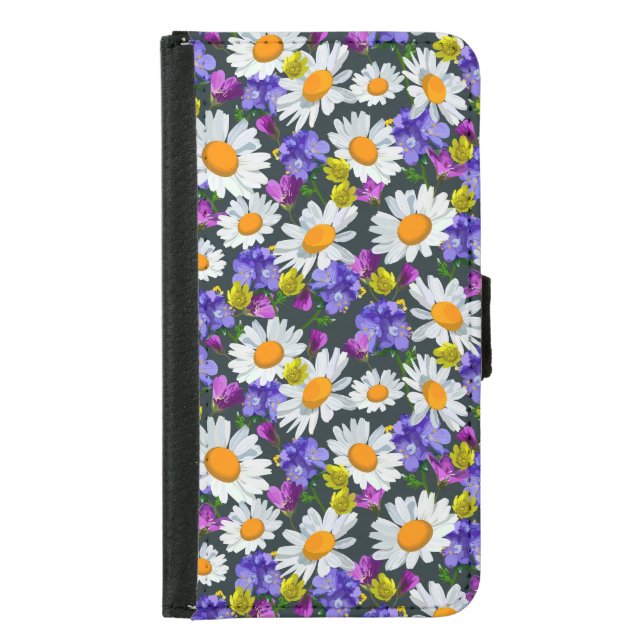 Camomile, wild flowers: seamless pattern. samsung galaxy wallet case (Front)
