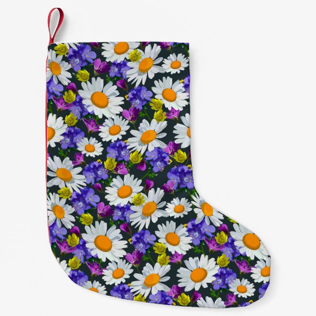 Camomile, wild flowers: seamless pattern. small christmas stocking (Front)