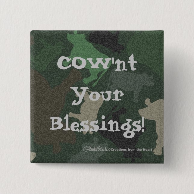 CaMOOflage Cow Collage in Green Button (Front)