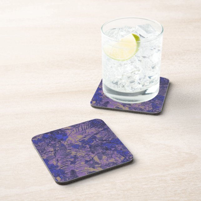Camouflage against blue flower drink coaster (Right Side)