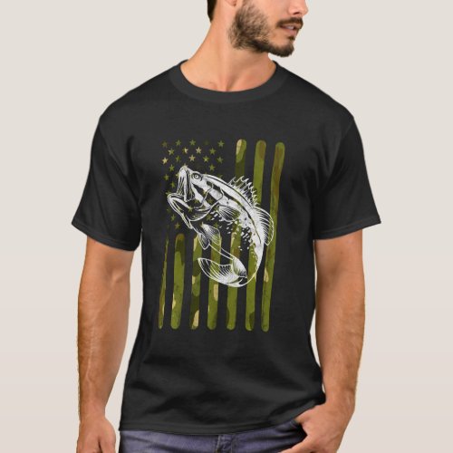 Camouflage American Flag Bass Fishing Fisherman Fa T_Shirt