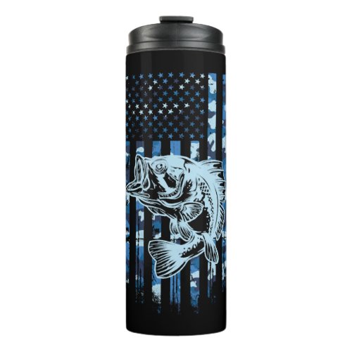 Camouflage American Flag Bass Fishing Fisherman Thermal Tumbler