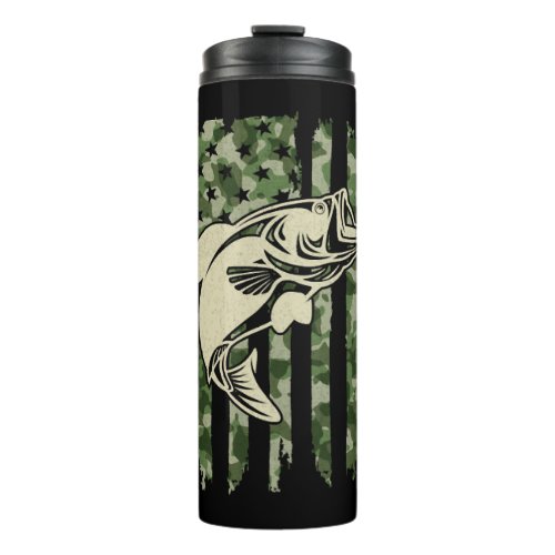 Camouflage American Flag Bass Fishing Gift Thermal Tumbler