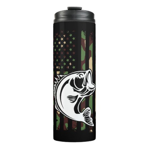 Camouflage American Flag Bass Fishing Thermal Tumbler