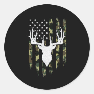 Camouflage American Flag Deer Hunting Classic Round Sticker