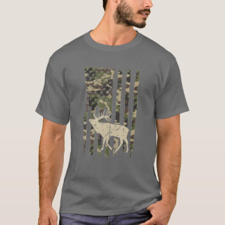 Camouflage American Flag Deer Hunting Costume Hunt T-Shirt