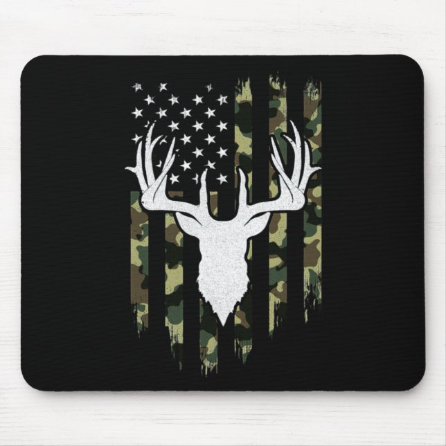 Camouflage American Flag Deer Hunting Mouse Pad (Front)