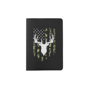 Camouflage American Flag Deer Hunting Passport Holder