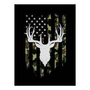 Camouflage American Flag Deer Hunting Poster