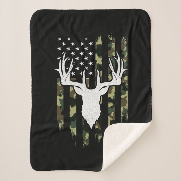 Camouflage American Flag Deer Hunting Sherpa Blanket | Zazzle