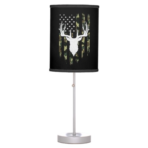 Camouflage American Flag Deer Hunting Table Lamp