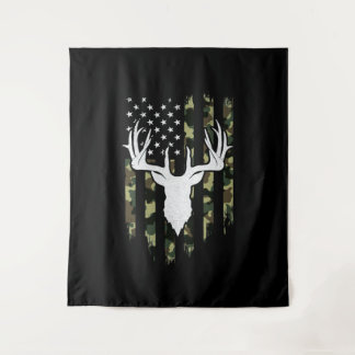 Camouflage American Flag Deer Hunting Tapestry
