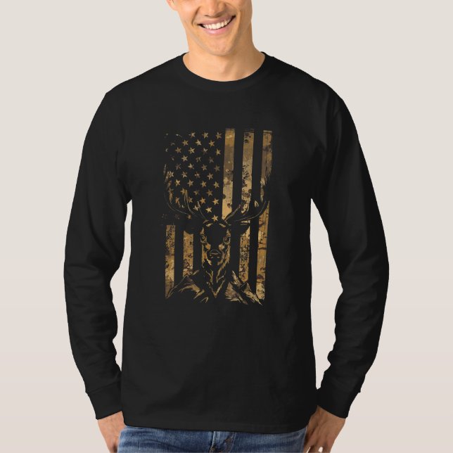 Camouflage American Flag Patriotic Deer Hunter Usa T-Shirt (Front)