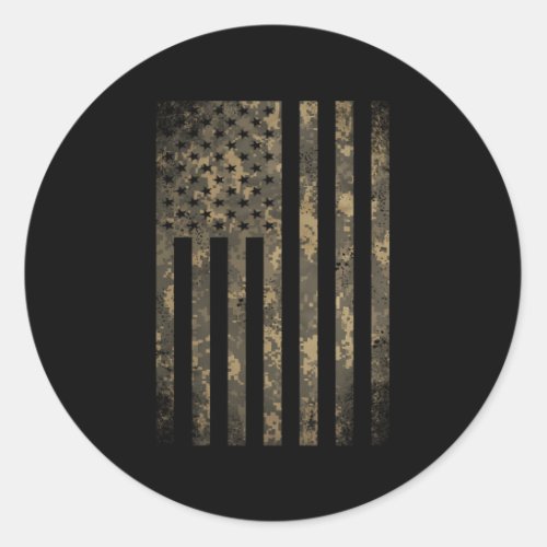 Camouflage American Flag Print Camo Military Tacti Classic Round Sticker