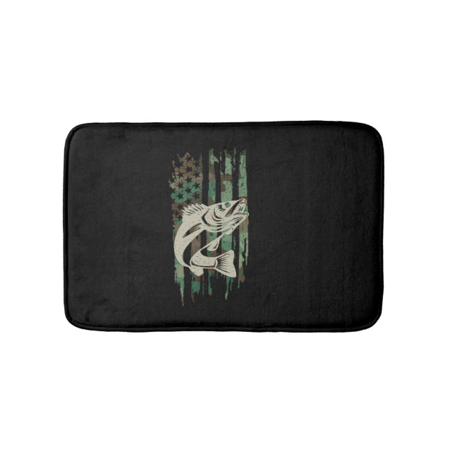 Camouflage American Flag Walleye Fishing Bath Mat (Front)