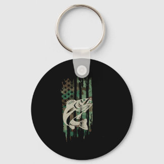 Camouflage American Flag Walleye Fishing Keychain