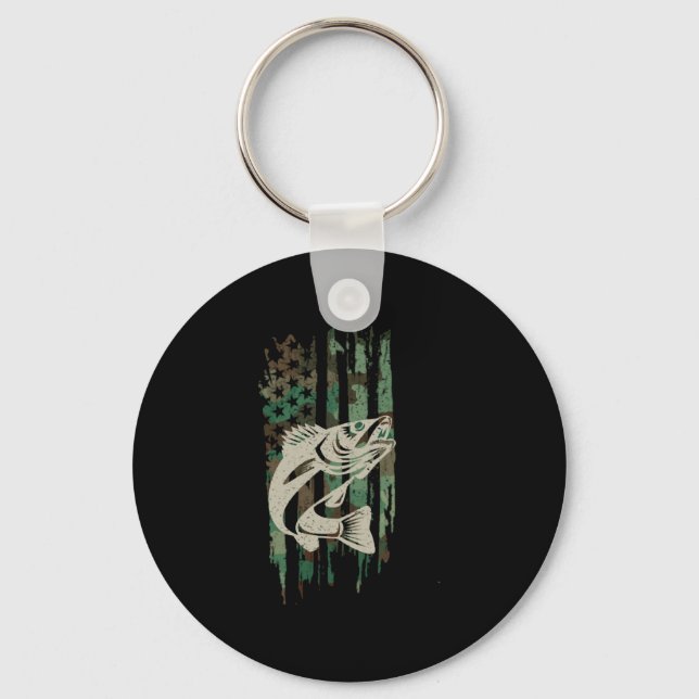Camouflage American Flag Walleye Fishing Keychain (Front)