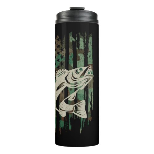 Camouflage American Flag Walleye Fishing Thermal Tumbler