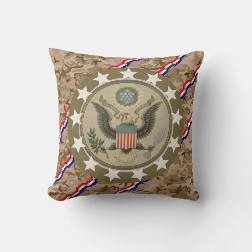 Camouflage Americana Eagle Star Streamer Throw Pillow