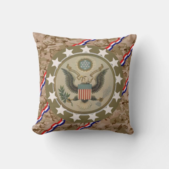 Camouflage Americana Eagle Star Streamer Throw Pillow (Front)
