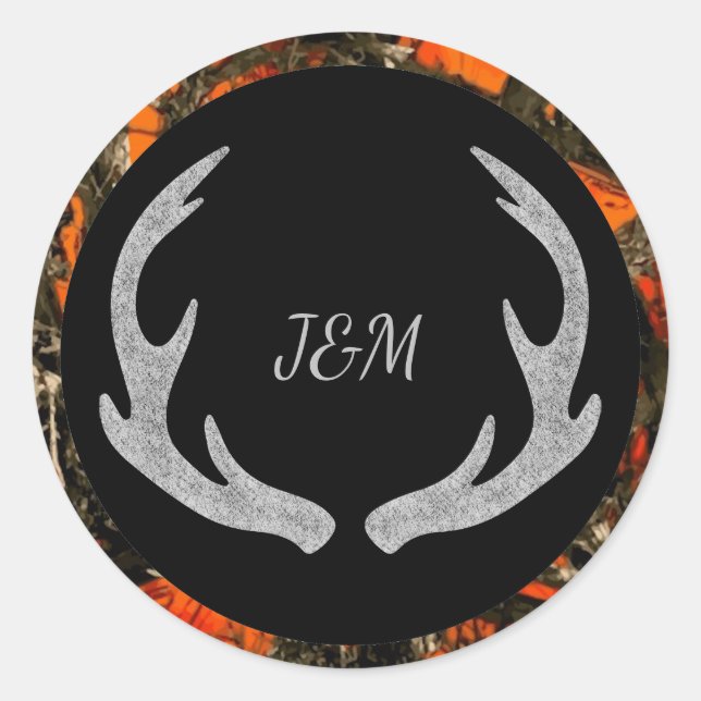 Camouflage Antler Monogram Wedding Sticker (Front)