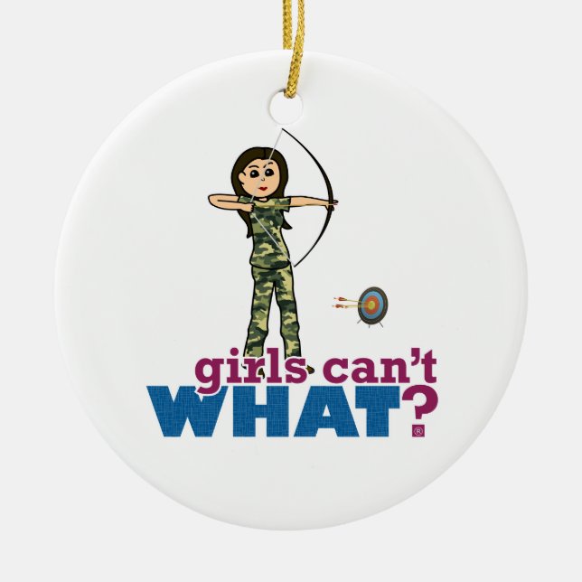 Camouflage Archery Girl - Light Ceramic Ornament (Front)