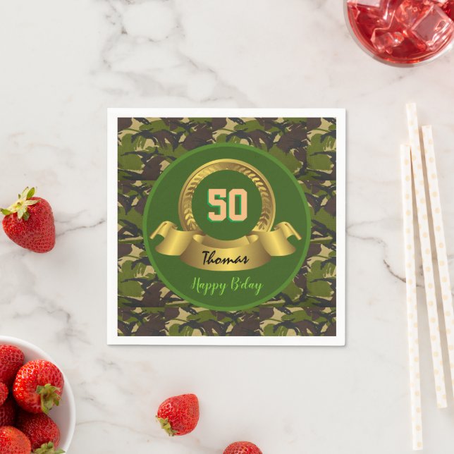 Camouflage army green 50th Birthday / hunter party Napkins (Insitu)
