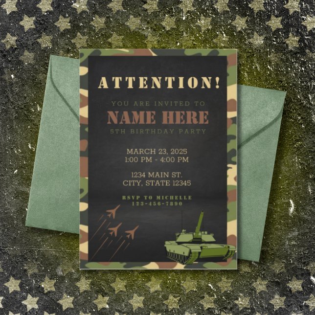 Camouflage Army Green Brown Birthday Invitation (Creator Uploaded)