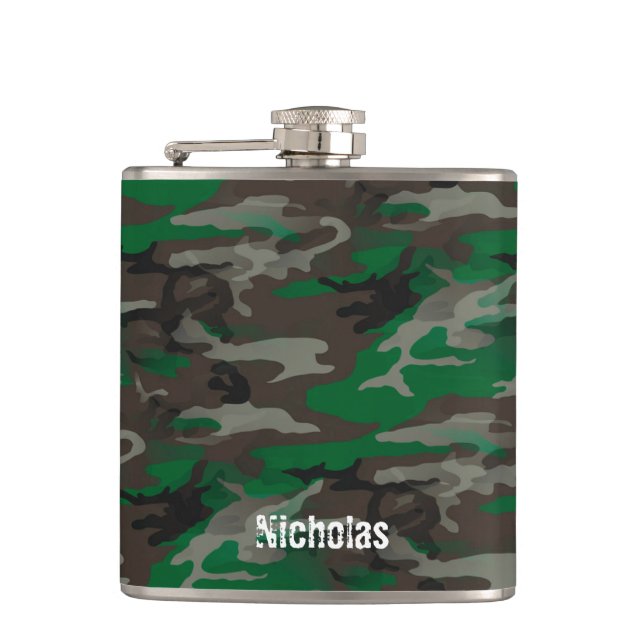 Camouflage Army Military Custom Name Flask (Front)