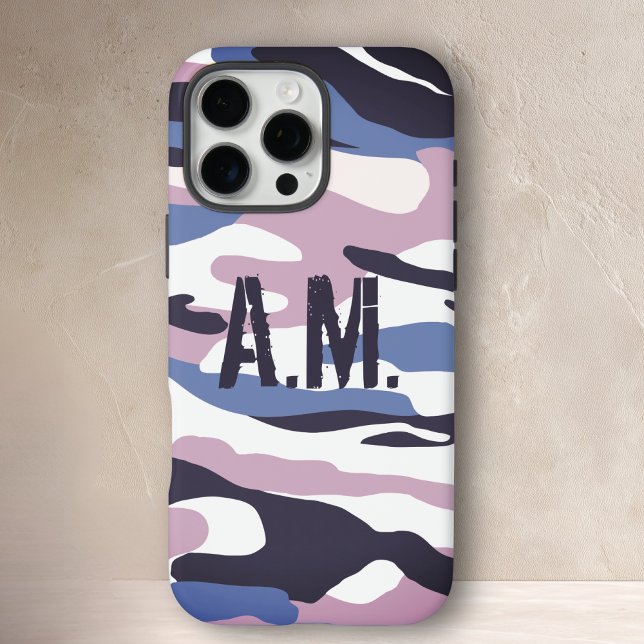 Camouflage Army Monogram Blue Pink Case-Mate iPhone Case (Camouflage Army Monogram Blue Pink Case-Mate iPhone Case)