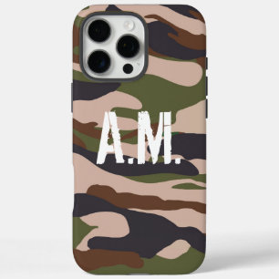 Camouflage Army Monogram Brown Green iPhone 16 Pro Max Case