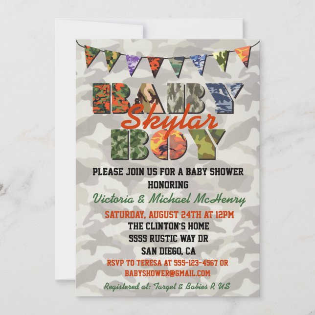 Camouflage Baby Boy Baby Shower Invitations (Front)
