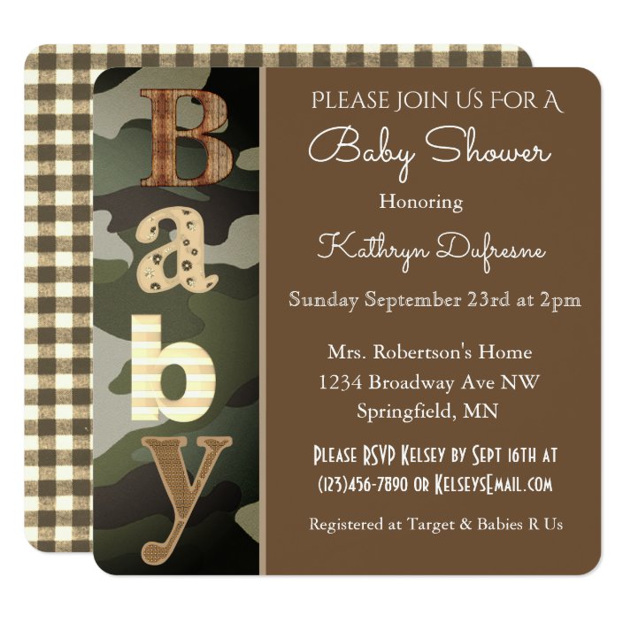 camouflage baby shower invitations