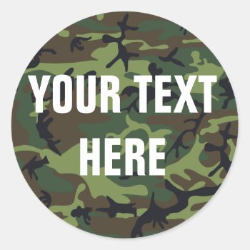 Camouflage Background For Custom Text Classic Round Sticker by SayWhatYouLike at Zazzle