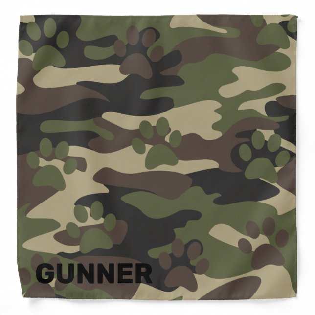 Camouflage Bandana, Military, Dog Paw Print Bandana (Front)