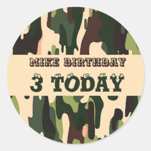 Camouflage Birthday Classic Round Sticker