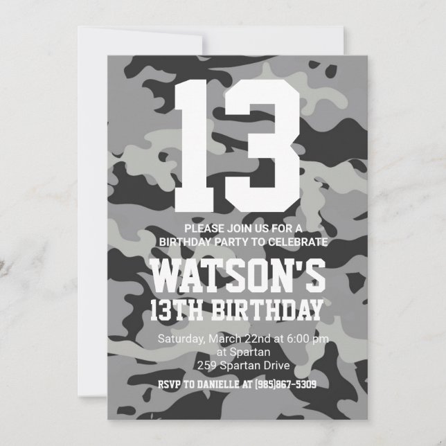 Camouflage Birthday Invitation - Personalized (Front)