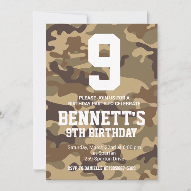 Camouflage Birthday Invite - Personalized (Front)