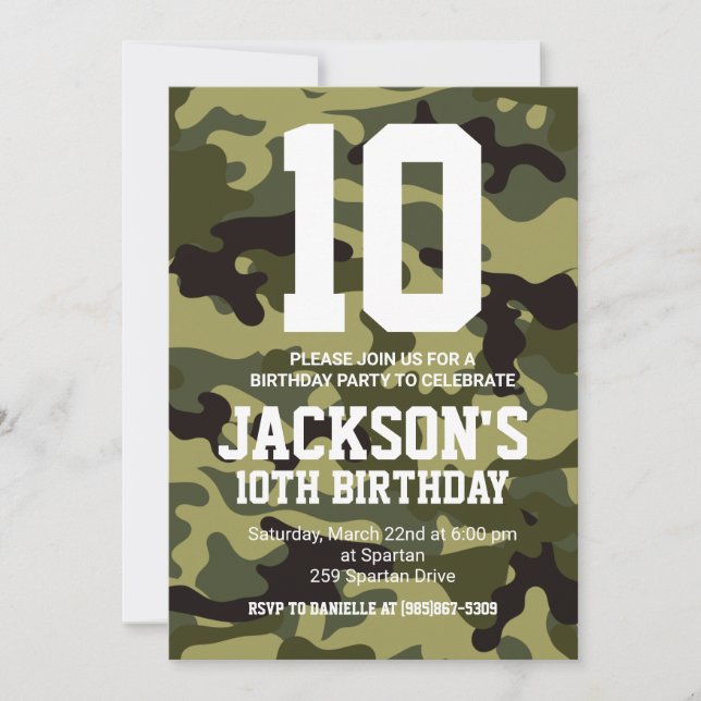 Camouflage Birthday Invite - Personalized (Front)