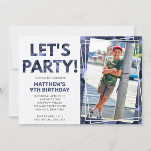 Camouflage Birthday, Let's Party Blue Camo Photo Invitation