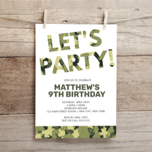 Camouflage Birthday, Let's Party Green Camo Invitation